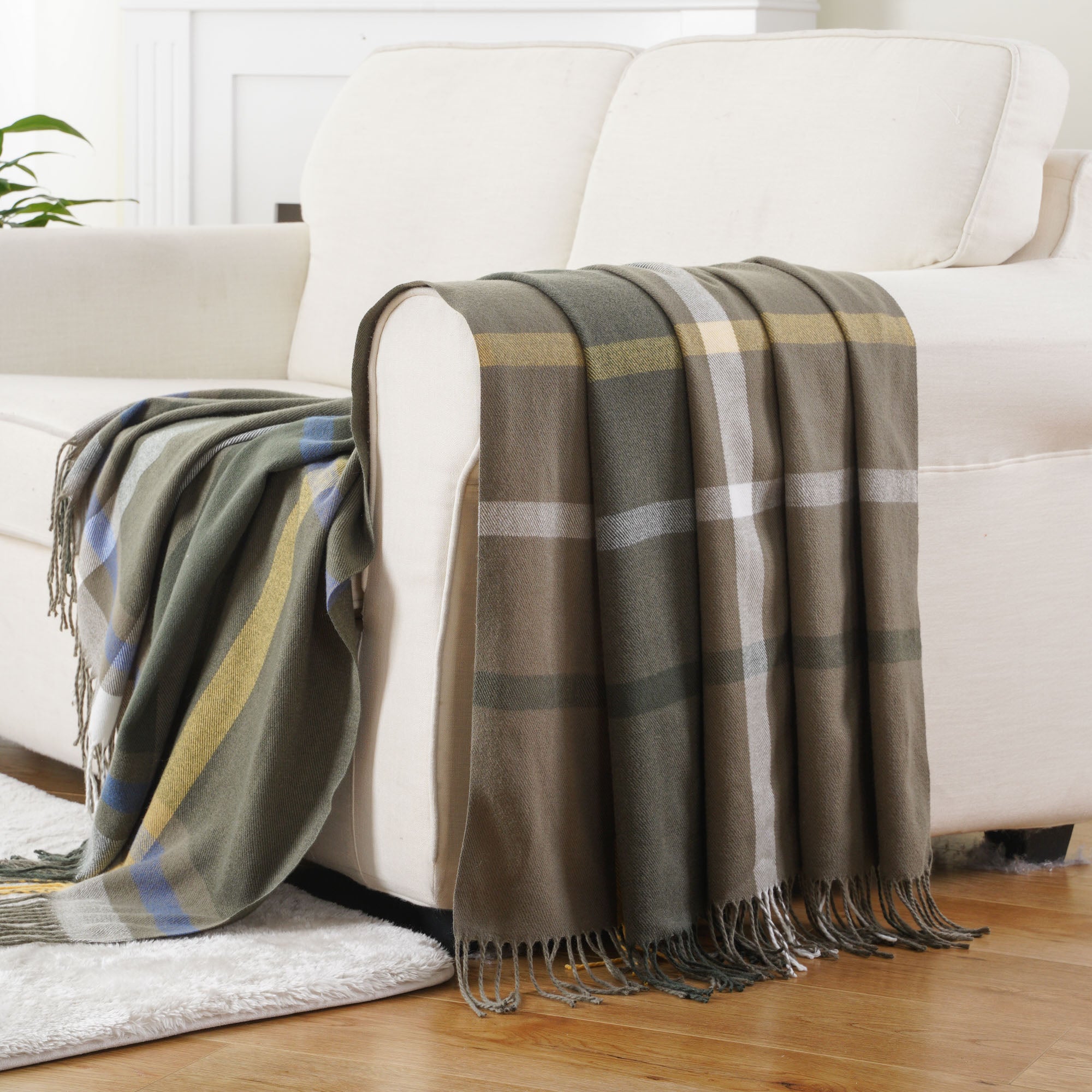 Army-Green Plaid Throw